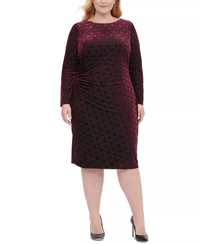 Vestido tubinho de veludo com manga comprida Tommy Hilfiger feminino plus size 18W vermelho