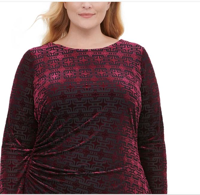Vestido tubinho de veludo com manga comprida Tommy Hilfiger feminino plus size 18W vermelho