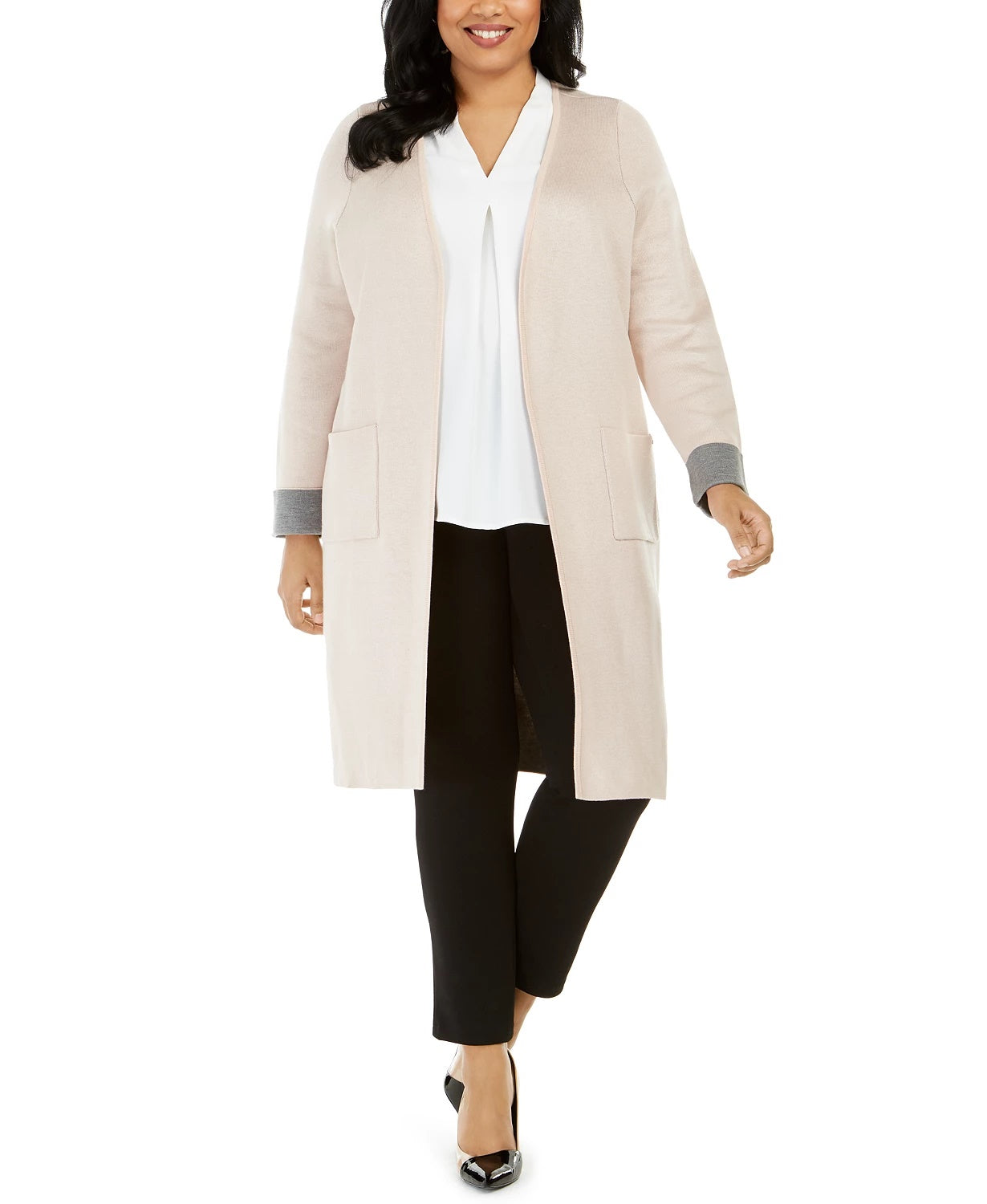 Calvin Klein Cardigan Duster Feminino Plus Size Rosa Tamanho 1X