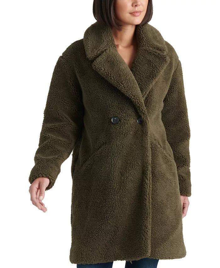 Lucky Brand Teddy Fuzzy Casaco trespassado feminino verde tamanho pequeno