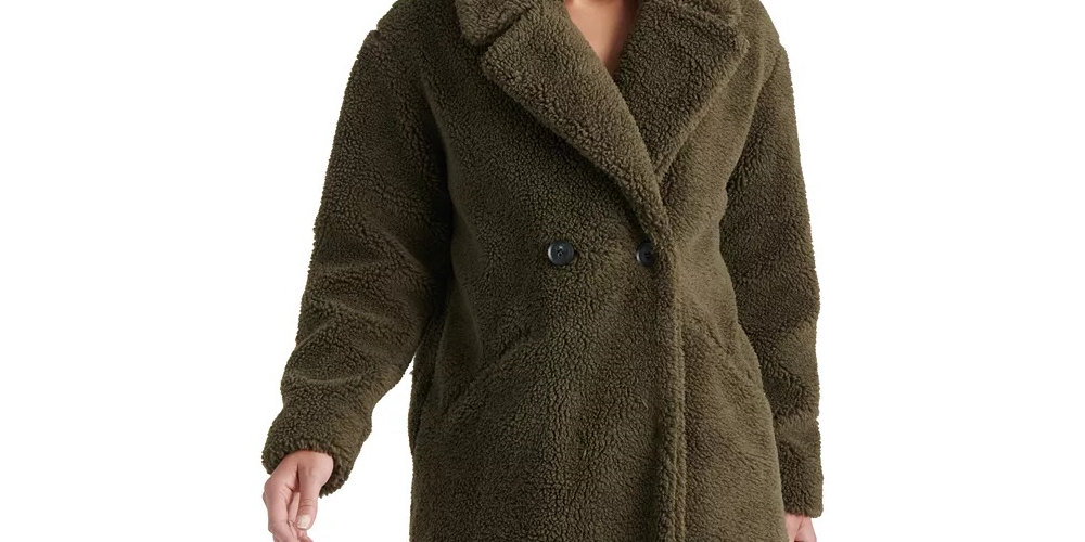 Lucky Brand Teddy Fuzzy Casaco trespassado feminino verde tamanho pequeno