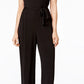 Macacão feminino NY Collection com sobrepeliz e cinto, pernas largas, preto, tamanho pequeno grande