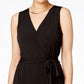 Macacão feminino NY Collection com sobrepeliz e cinto, pernas largas, preto, tamanho pequeno grande