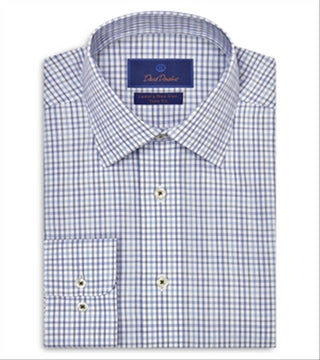 Camisa de luxo estampada em popeline David Donahue Trim Fit, não passável, azul, tamanho 16,5 x 32-33