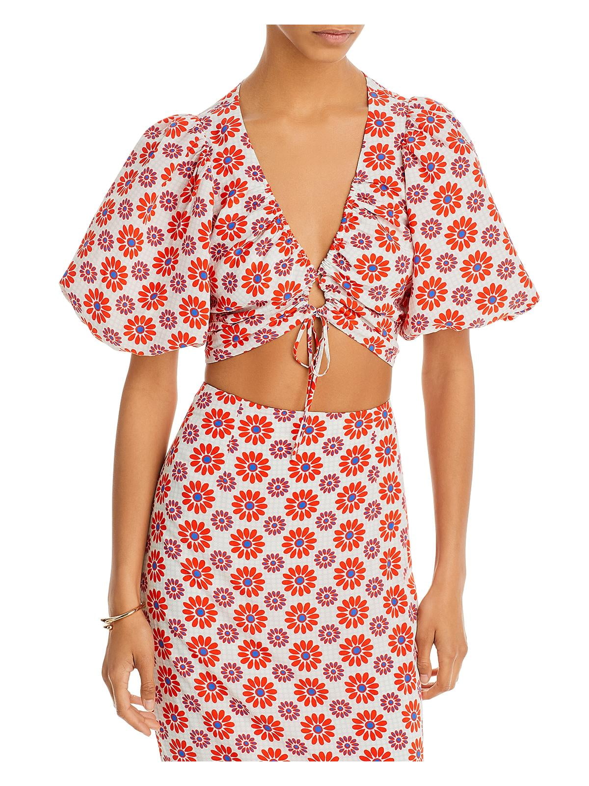 Cropped Rhode Lana com manga bufante laranja