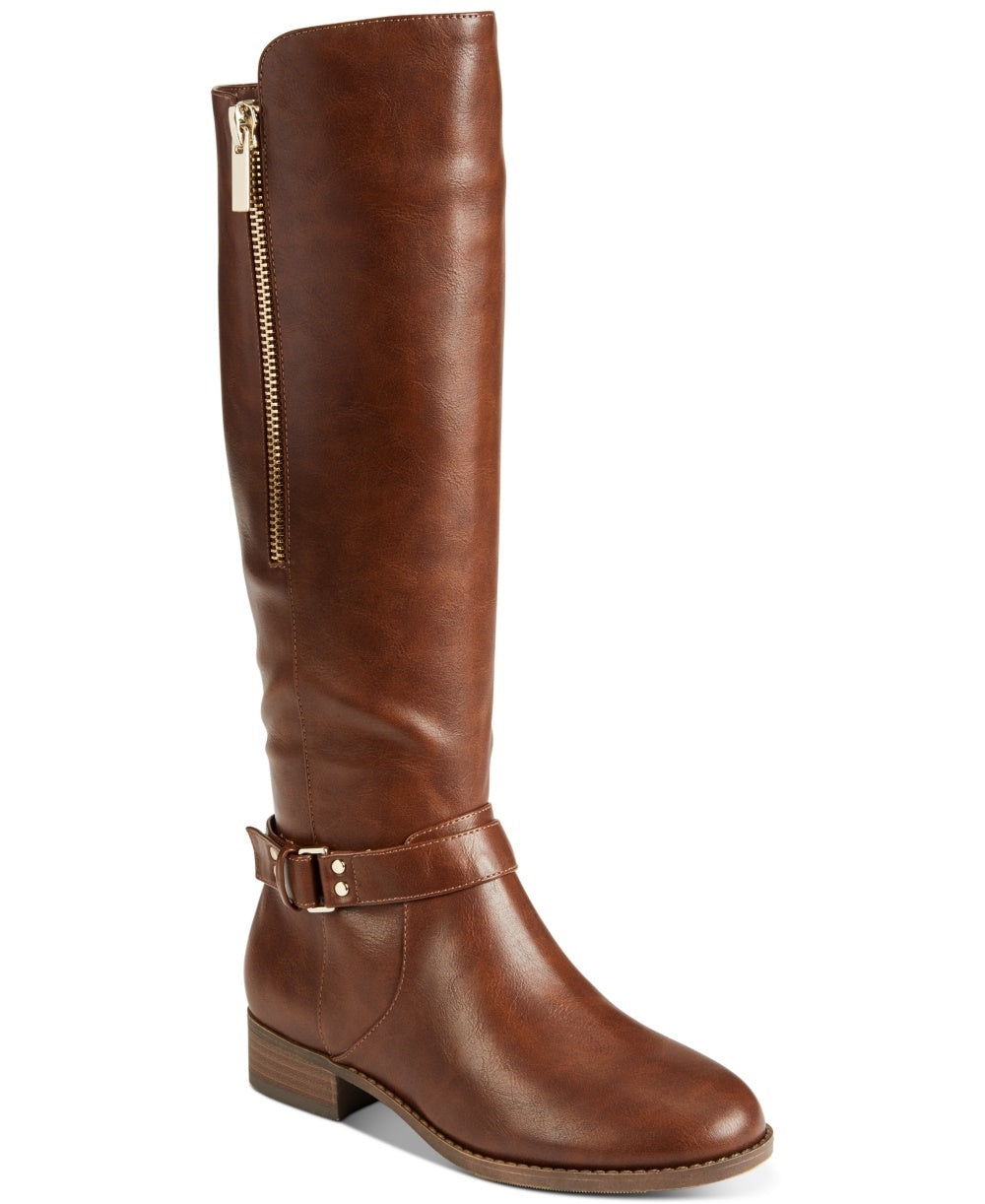 Material Girl Botas de montaria femininas Winnnie de couro sintético, tamanho médio, marrom, 5 M