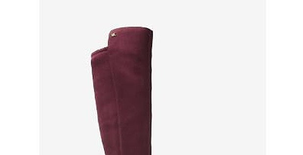 Botas de montaria femininas Michael Kors Bromley de couro com bico fechado acima do joelho, roxas, tamanho 5,5