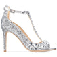 Sandálias de noite femininas Jewel Badgley Mischka Conroy com tiras em T, prateadas, tamanho 8,5 M