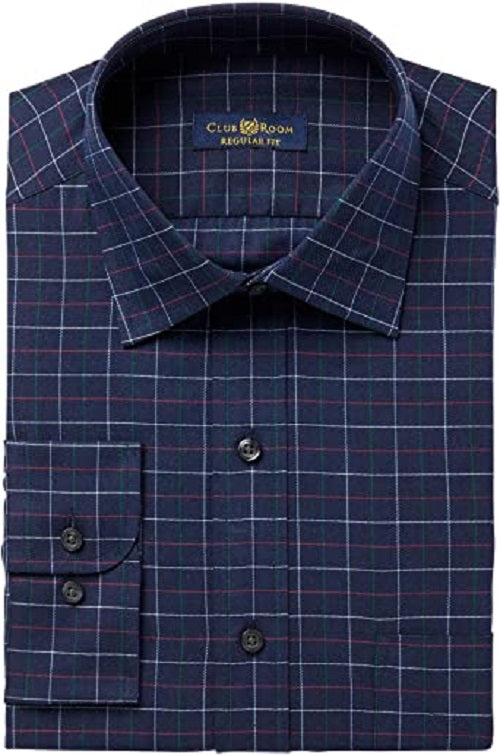 Camisa social masculina Club Room Classic/Regular Fit Performance Windowpane tamanho azul-marinho 15X32-33