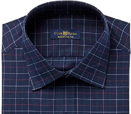 Camisa social masculina Club Room Classic/Regular Fit Performance Windowpane tamanho azul-marinho 15X32-33