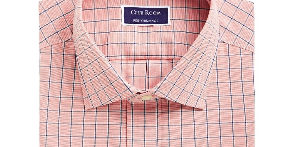 Camisa social masculina Club Room Classic Regular Fit Performance Windowpane Laranja Tamanho 16X34X35