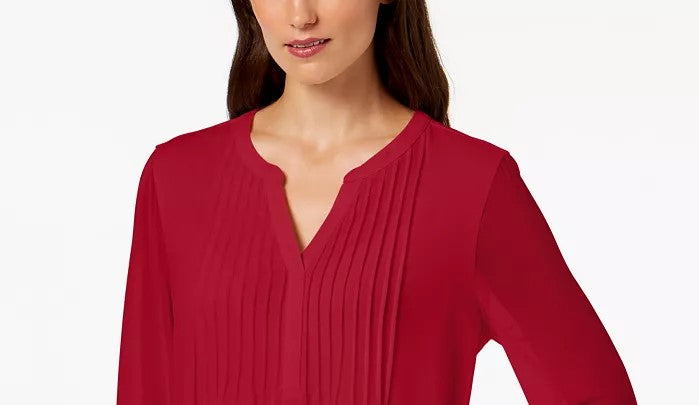 Charter Club Feminino com Babados Duplos e Blusa Sólida Pintuck, Vinho, Tamanho Extra Pequeno