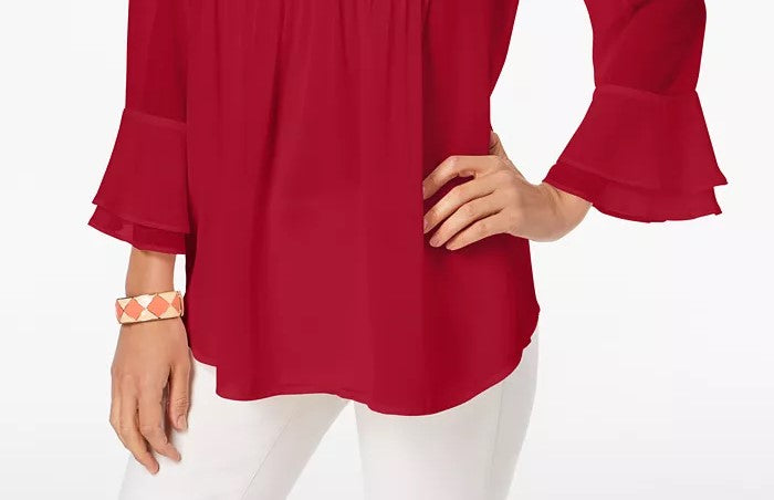 Charter Club Feminino com Babados Duplos e Blusa Sólida Pintuck, Vinho, Tamanho Extra Pequeno