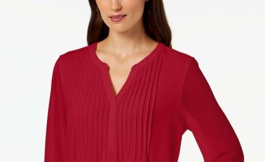 Charter Club Feminino Babados Duplos Sólidos Pintuck Top Vinho Tamanho Pequeno