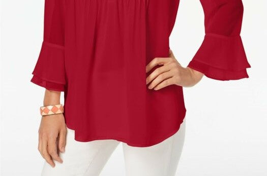 Charter Club Feminino Babados Duplos Sólidos Pintuck Top Vinho Tamanho Pequeno