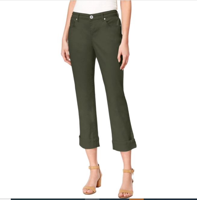 Calça jeans capri feminina estilo curvilíneo, verde, tamanho 6, pequena