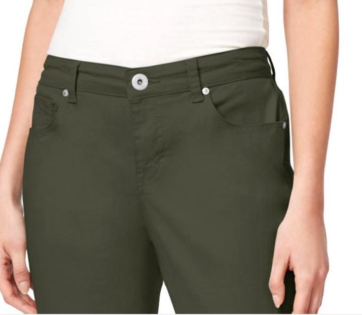 Calça jeans capri feminina estilo curvilíneo, verde, tamanho 6, pequena