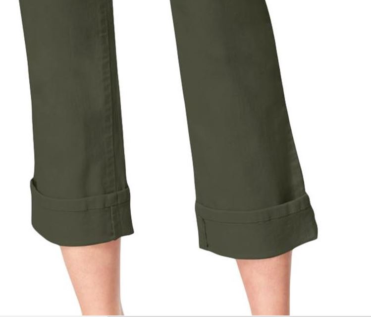 Calça jeans capri feminina estilo curvilíneo, verde, tamanho 6, pequena