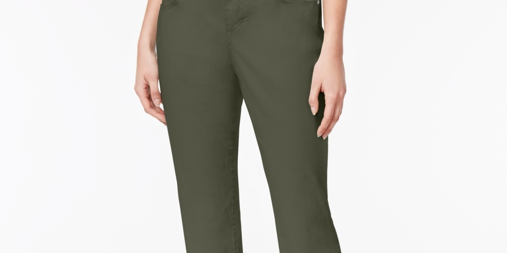 Calça jeans capri feminina estilo curvilíneo, verde, tamanho 8, pequena
