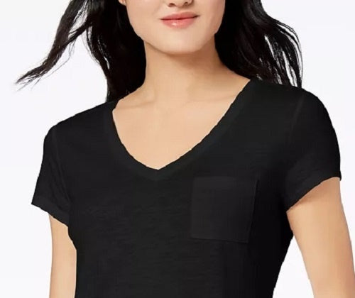 Blusa feminina de algodão com nó frontal e efeito desgastado, preta, tamanho extragrande, da Style &amp; Co