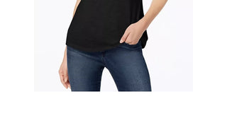 Blusa feminina de algodão com nó frontal e efeito desgastado, preta, tamanho extragrande, da Style &amp; Co