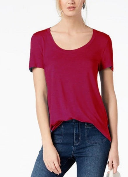 Camiseta feminina Maison Jules com decote redondo, vermelha, tamanho grande