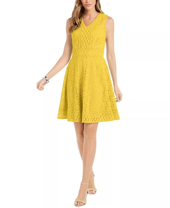 Vestido feminino Charter Club com ajuste evasê e renda, rosa, tamanho médio