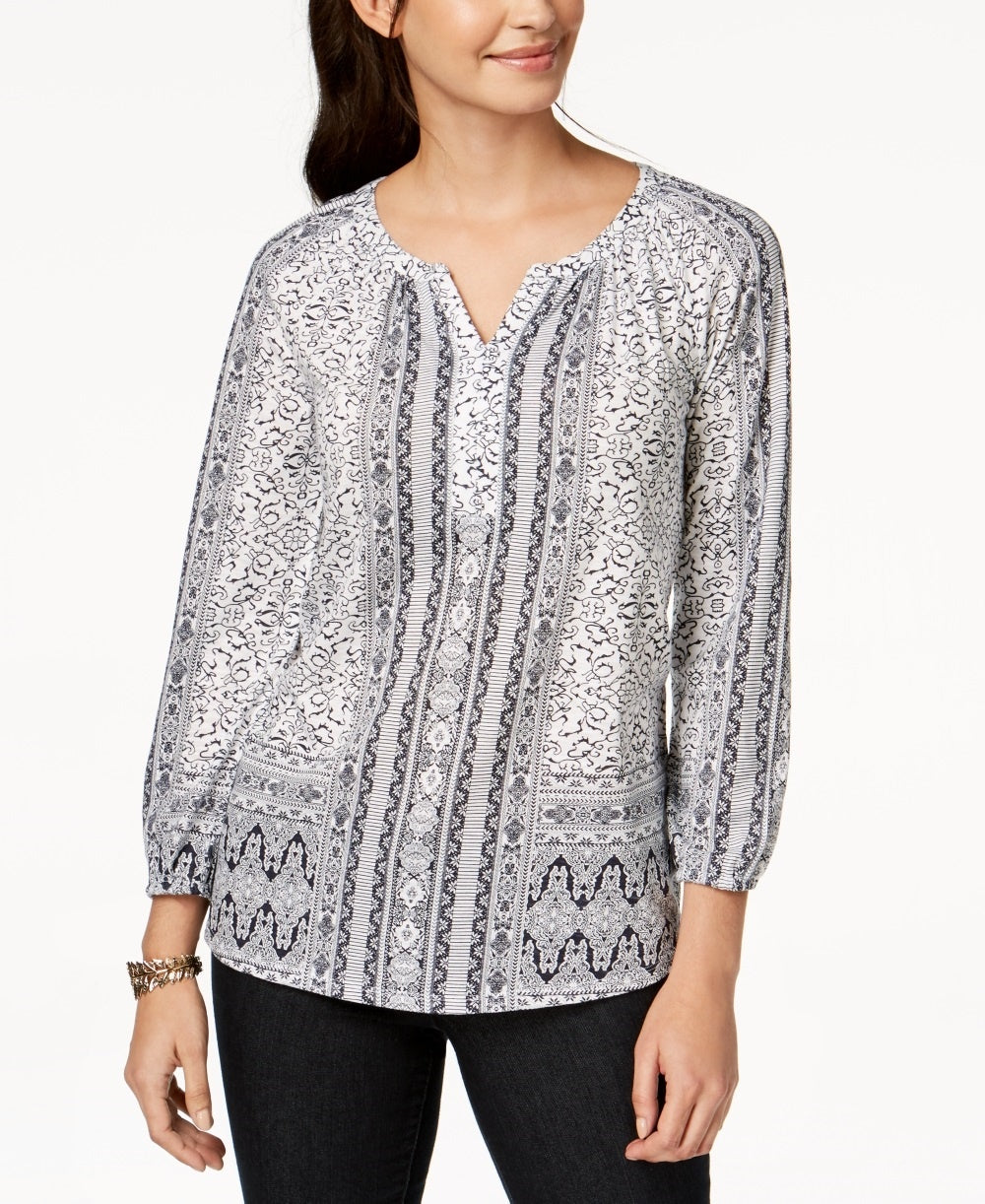 Blusa feminina com decote aberto e manga comprida, estilo &amp; co, branca, tamanho pequeno