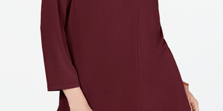 Charter Club Women's Pleat Neck 3/4 Sleeve Top  Wine Size Petite Medium