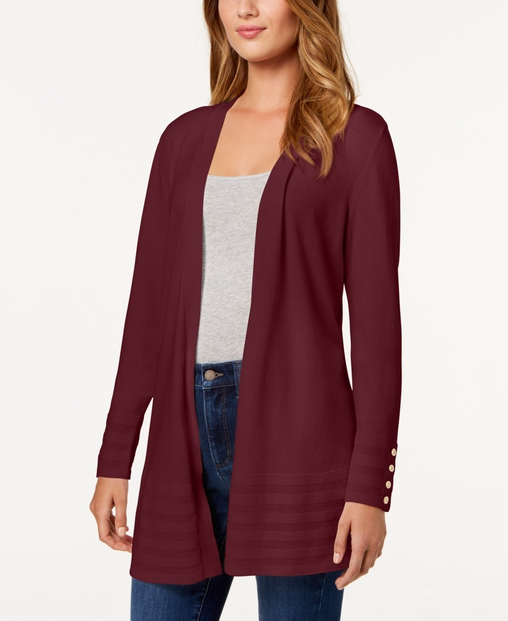 Cardigan feminino com frente aberta Charter Club, tamanho vinho, tamanho extragrande