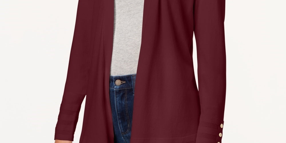 Cardigan feminino com frente aberta Charter Club, tamanho vinho, tamanho extragrande