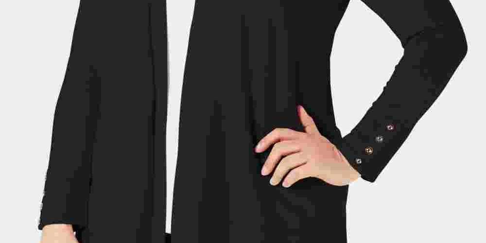 Cardigan feminino Charter Club Pointelle Trim Completer, preto, tamanho 1X