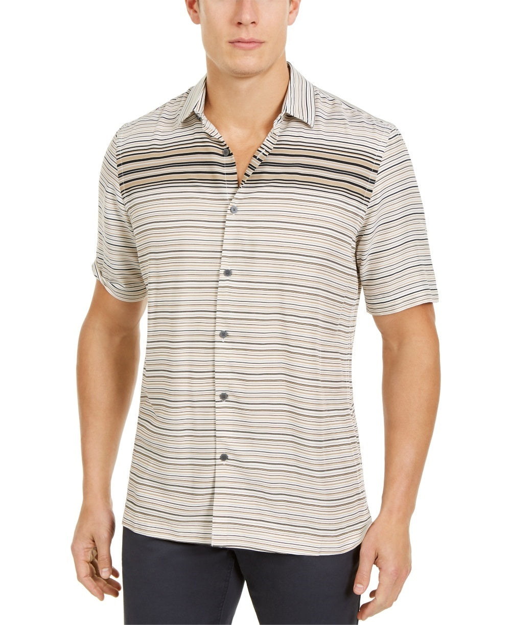 Camisa listrada degradê masculina Alfani marrom tamanho pequeno