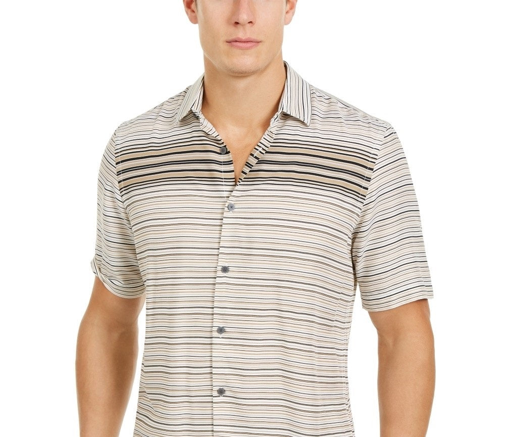 Camisa listrada degradê masculina Alfani marrom tamanho pequeno