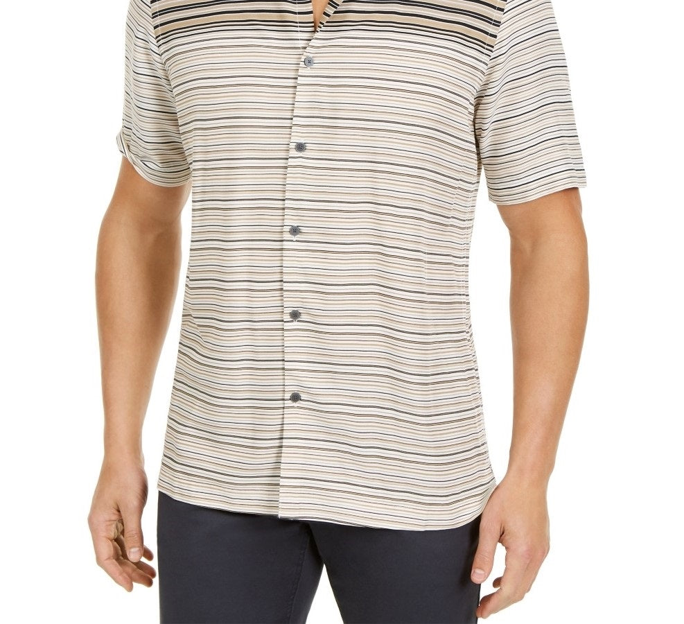 Camisa listrada degradê masculina Alfani marrom tamanho pequeno