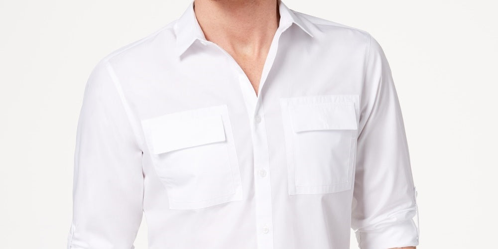Camisa utilitária masculina INC International Concepts, branca, tamanho X-S