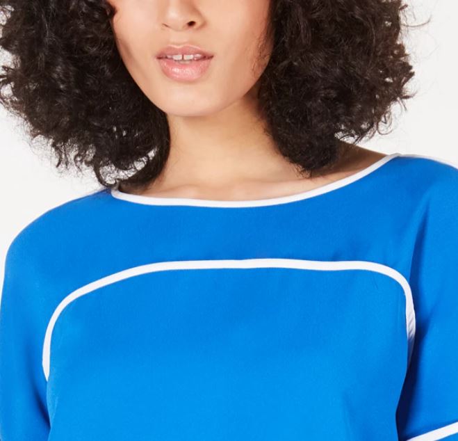 Blusa feminina Alfani com mangas bufantes e decote canoa, azul, tamanho pequeno e pequeno