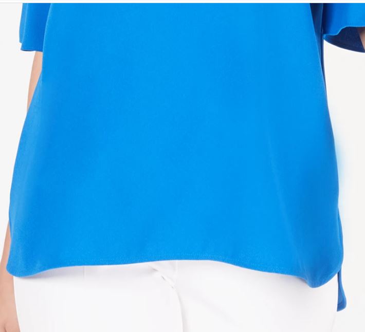 Blusa feminina Alfani com mangas bufantes e decote canoa, azul, tamanho pequeno e pequeno