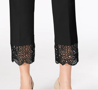 Calça feminina Alfani com bainha de renda e tornozelo, preta, tamanho 10, pequena