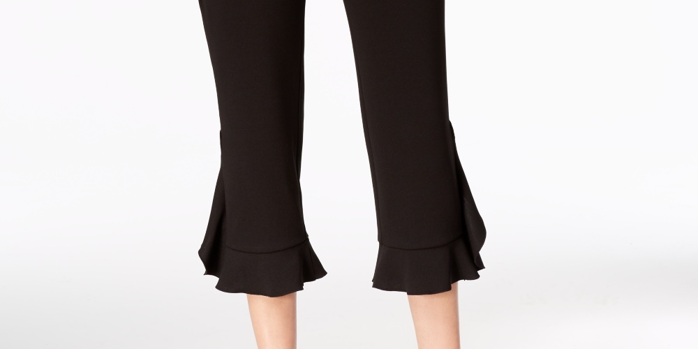 Calça Alfani Feminina com Babados e Bainha Preta Tamanho 6 Petite