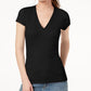 Blusa feminina com decote em V canelado da INC International Concepts, preta, tamanho grande