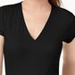 Blusa feminina com decote em V canelado da INC International Concepts, preta, tamanho grande
