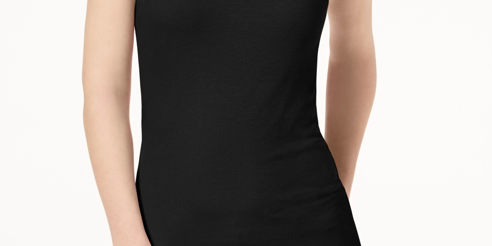 Blusa feminina com decote em V canelado da INC International Concepts, preta, tamanho grande