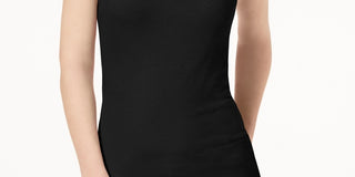 Blusa feminina com decote em V canelado da INC International Concepts, preta, tamanho grande