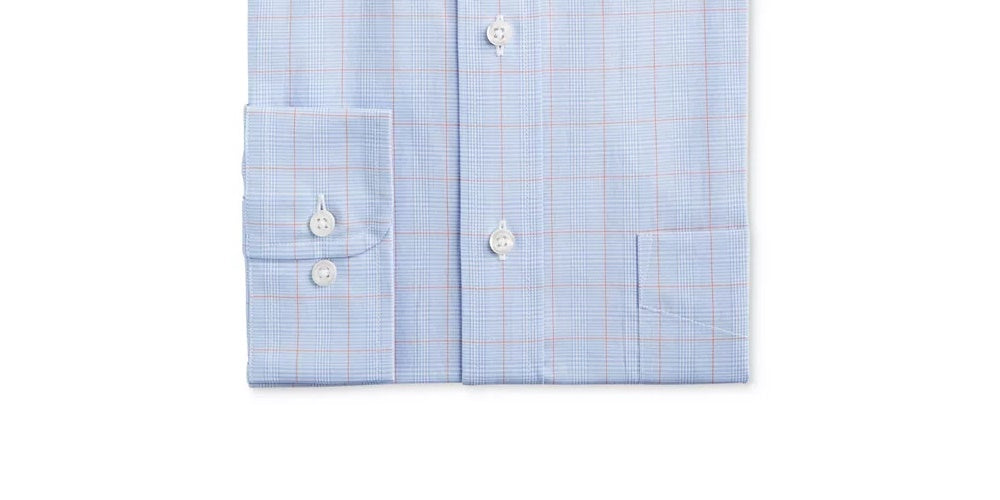 Camisa social masculina Club Room Classic/Regular Fit Stretch, resistente a rugas, Small Glen Plaid, azul escuro, tamanho 17x34-35