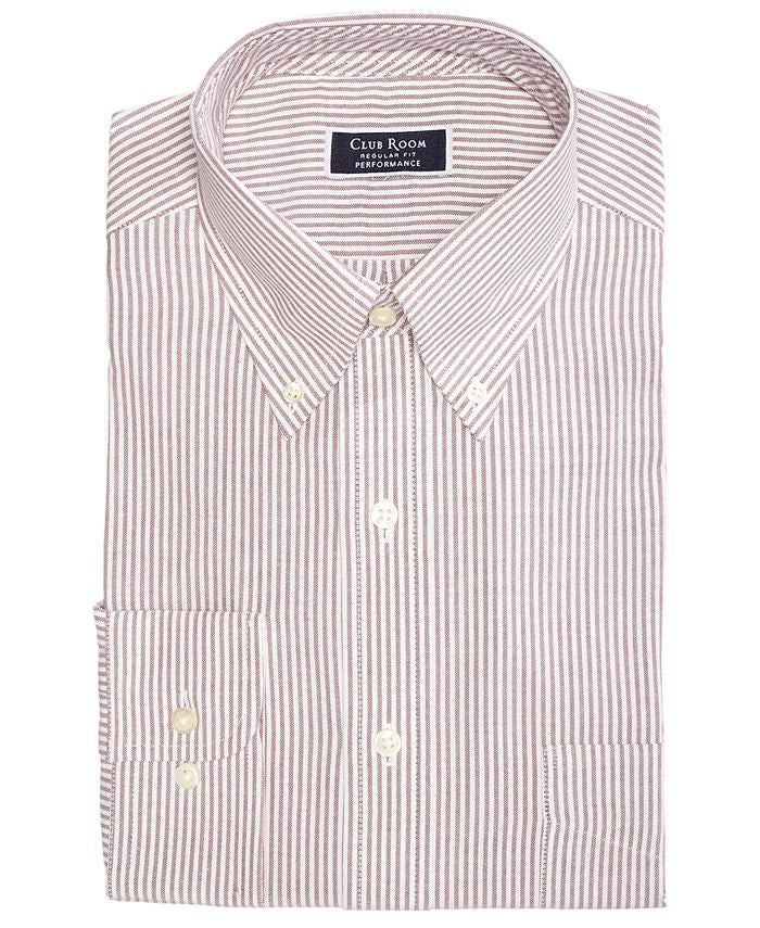 Camisa social masculina Club Room Classic/Regular Fit Stretch, resistente a rugas, com listras universitárias, vermelha, tamanho 34-35