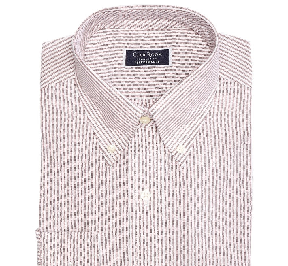 Camisa social masculina Club Room Classic/Regular Fit Stretch, resistente a rugas, com listras universitárias, vermelha, tamanho 34-35