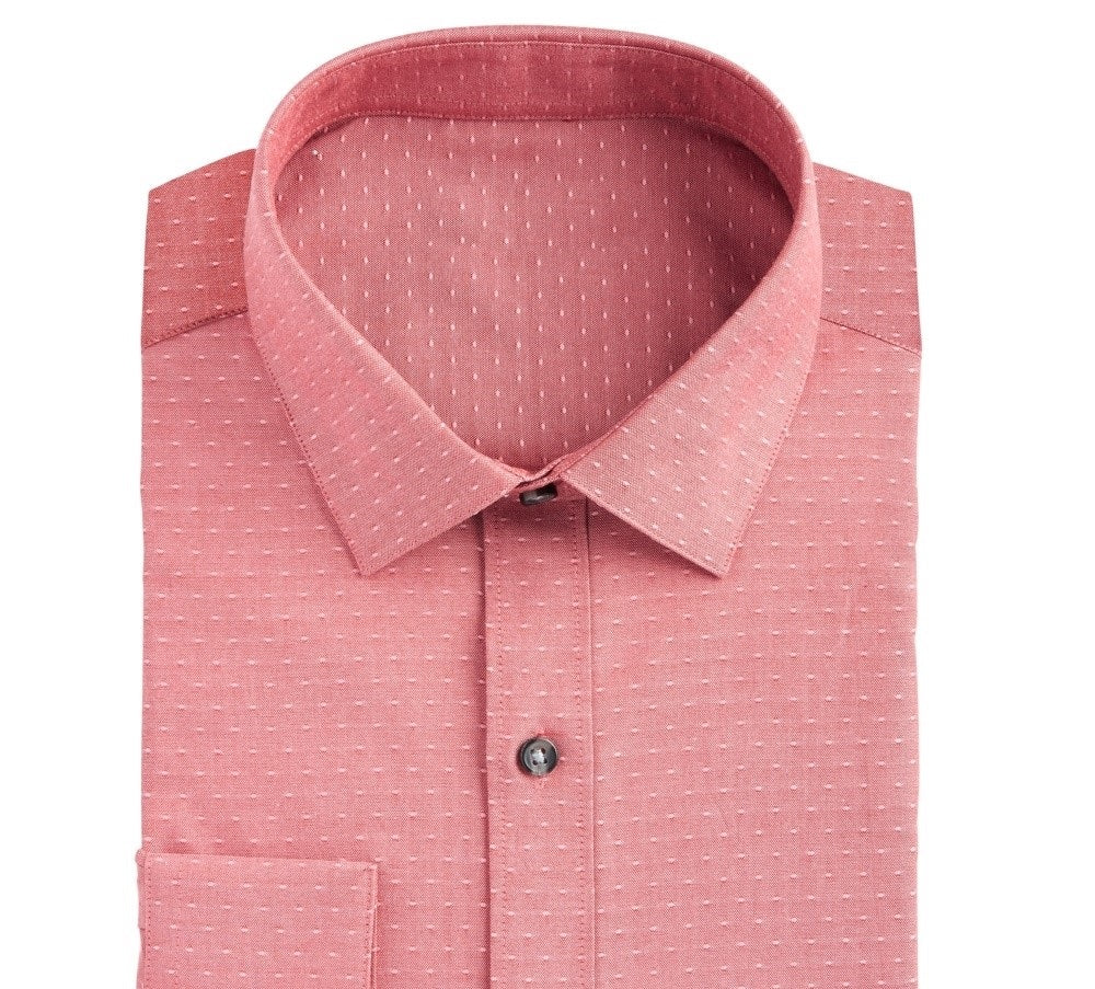Camisa social masculina Bar III Slim-Fit Stretch Easy-Care grande com bolinhas Dobby, vermelha, tamanho 15,5 x 32-33