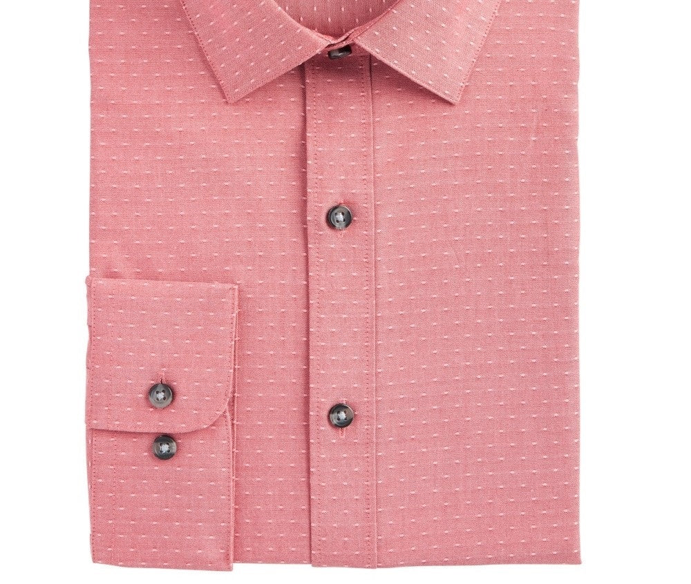 Camisa social masculina Bar III Slim-Fit Stretch Easy-Care grande com bolinhas Dobby, vermelha, tamanho 15,5 x 32-33