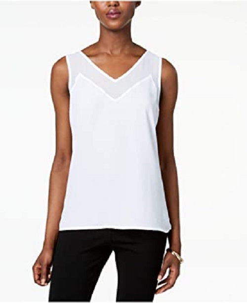 INC International Concepts Top feminino com acabamento transparente contrastante, branco, tamanho X-S